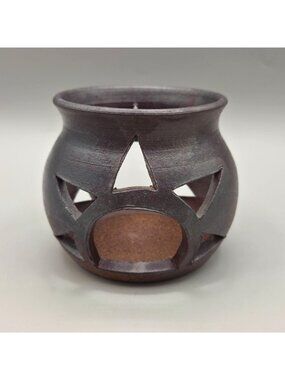 Raku Pottery Wheel Thrown Tealight Candle Holder With Cutouts Luminary